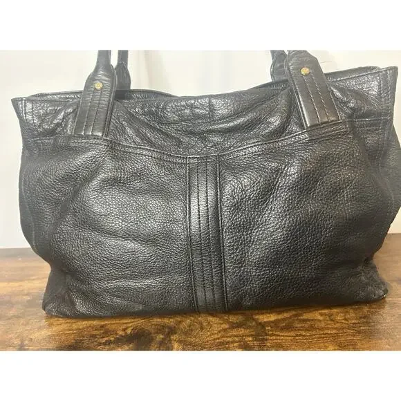 Polo Ralph Lauren Black Leather Tote Shoulder Bag Gold Hardware Classic - Picture 5 of 16